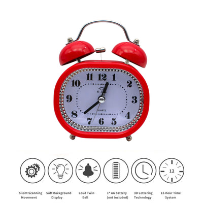 LAZYwindow Twin Bell Analog Alarm Clock | Loud Ring | Retro Table Clock for Bedroom & Office Multicolor (Oval Shape)