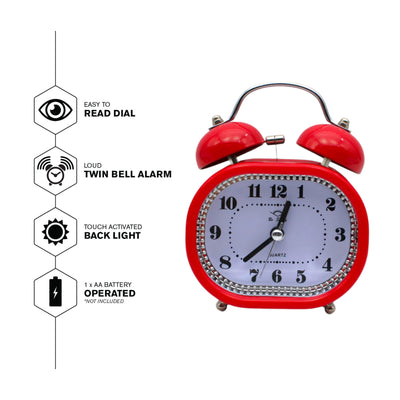LAZYwindow Twin Bell Analog Alarm Clock | Loud Ring | Retro Table Clock for Bedroom & Office Multicolor (Oval Shape)