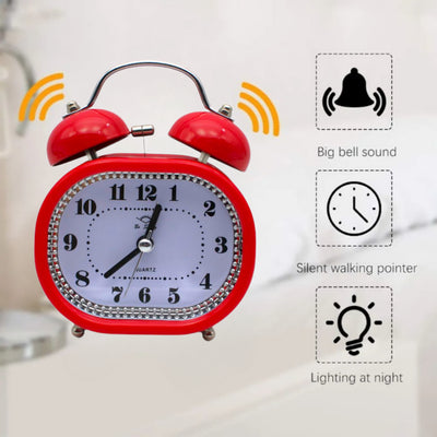 LAZYwindow Twin Bell Analog Alarm Clock | Loud Ring | Retro Table Clock for Bedroom & Office Multicolor (Oval Shape)