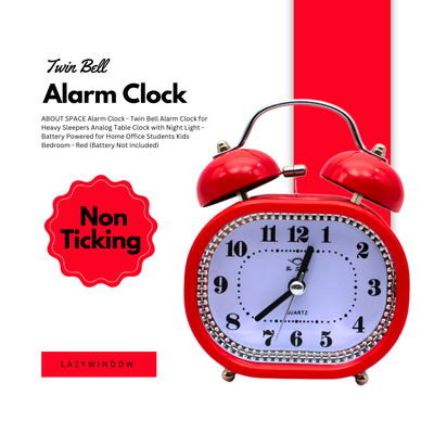 LAZYwindow Twin Bell Analog Alarm Clock | Loud Ring | Retro Table Clock for Bedroom & Office Multicolor (Oval Shape)