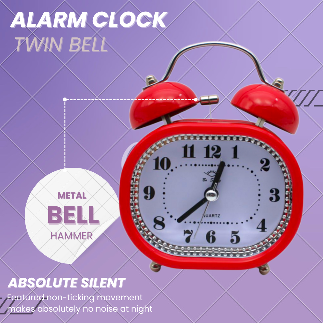 LAZYwindow Twin Bell Analog Alarm Clock | Loud Ring | Retro Table Clock for Bedroom & Office Multicolor (Oval Shape)