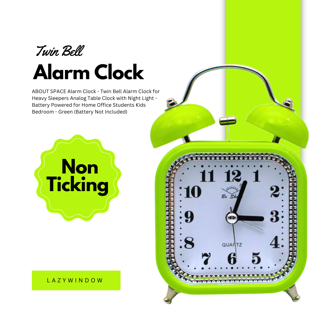 LAZYwindow Twin Bell Analog Alarm Clock | Loud Ring | Retro Table Clock for Bedroom & Office Multicolor (Square Shape)