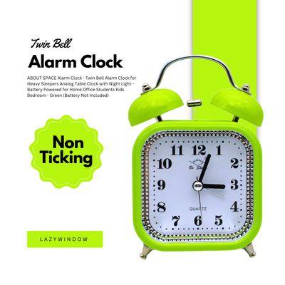 LAZYwindow Twin Bell Analog Alarm Clock | Loud Ring | Retro Table Clock for Bedroom & Office Multicolor (Square Shape)
