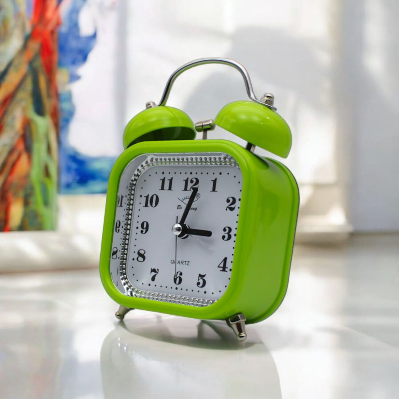 LAZYwindow Twin Bell Analog Alarm Clock | Loud Ring | Retro Table Clock for Bedroom & Office Multicolor (Square Shape)