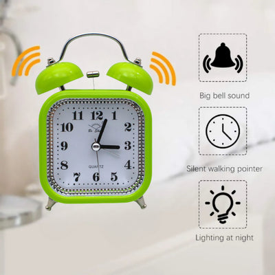 LAZYwindow Twin Bell Analog Alarm Clock | Loud Ring | Retro Table Clock for Bedroom & Office Multicolor (Square Shape)