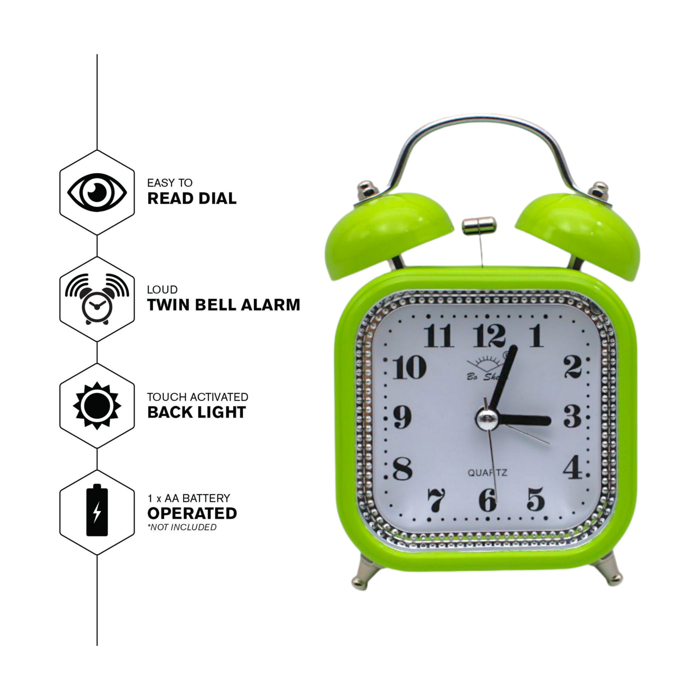 LAZYwindow Twin Bell Analog Alarm Clock | Loud Ring | Retro Table Clock for Bedroom & Office Multicolor (Square Shape)