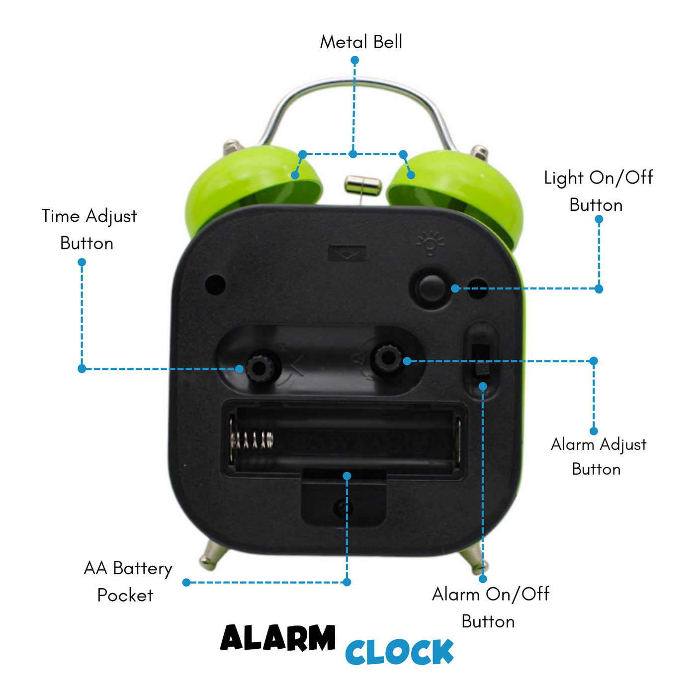 LAZYwindow Twin Bell Analog Alarm Clock | Loud Ring | Retro Table Clock for Bedroom & Office Multicolor (Square Shape)