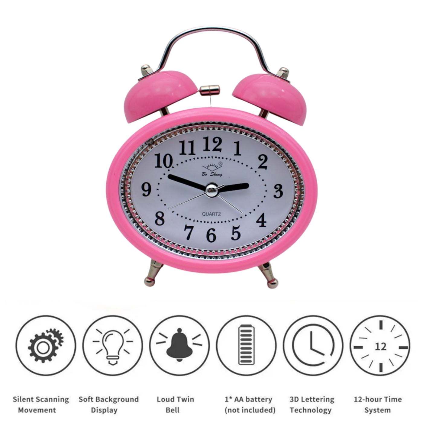 LAZYwindow Twin Bell Analog Alarm Clock | Loud Ring | Retro Table Clock for Bedroom & Office Multicolor (Classic Shape)