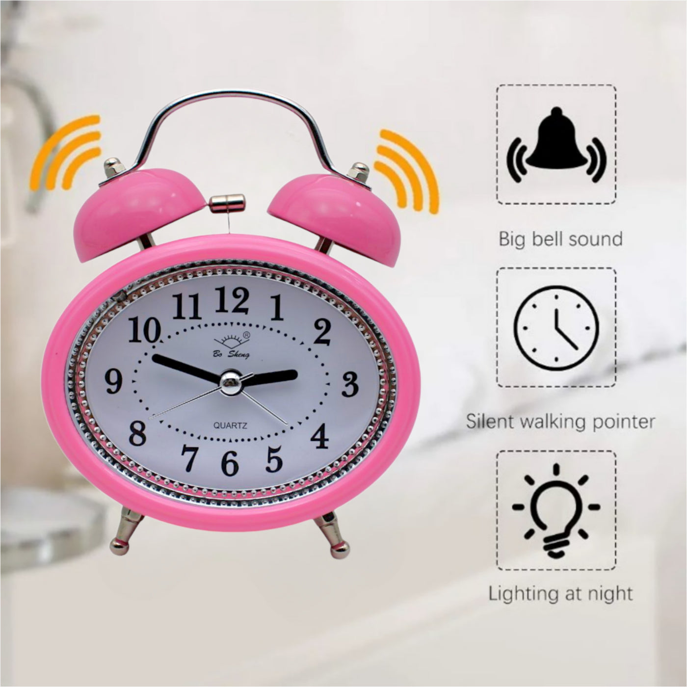 LAZYwindow Twin Bell Analog Alarm Clock | Loud Ring | Retro Table Clock for Bedroom & Office Multicolor (Classic Shape)