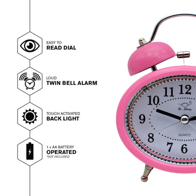 LAZYwindow Twin Bell Analog Alarm Clock | Loud Ring | Retro Table Clock for Bedroom & Office Multicolor (Classic Shape)