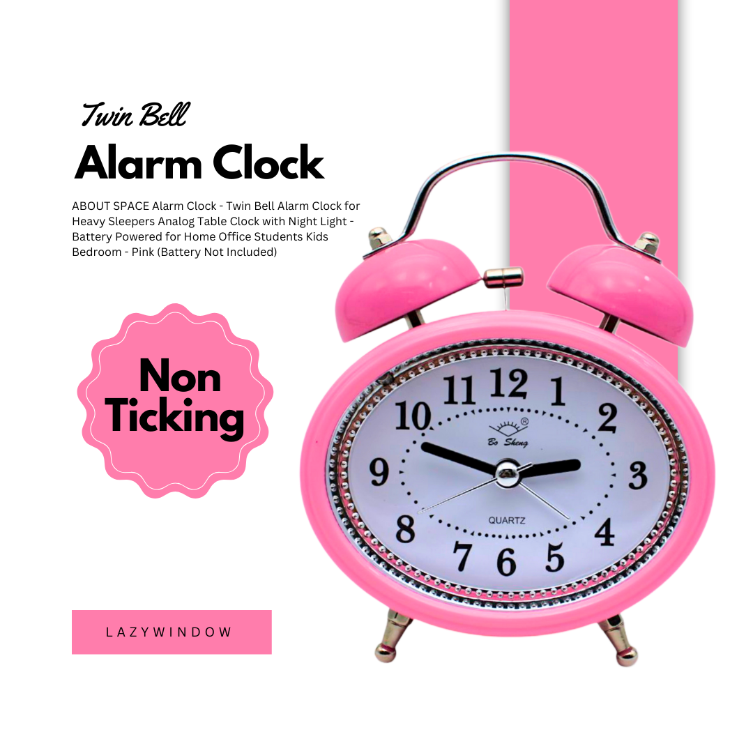 LAZYwindow Twin Bell Analog Alarm Clock | Loud Ring | Retro Table Clock for Bedroom & Office Multicolor (Classic Shape)