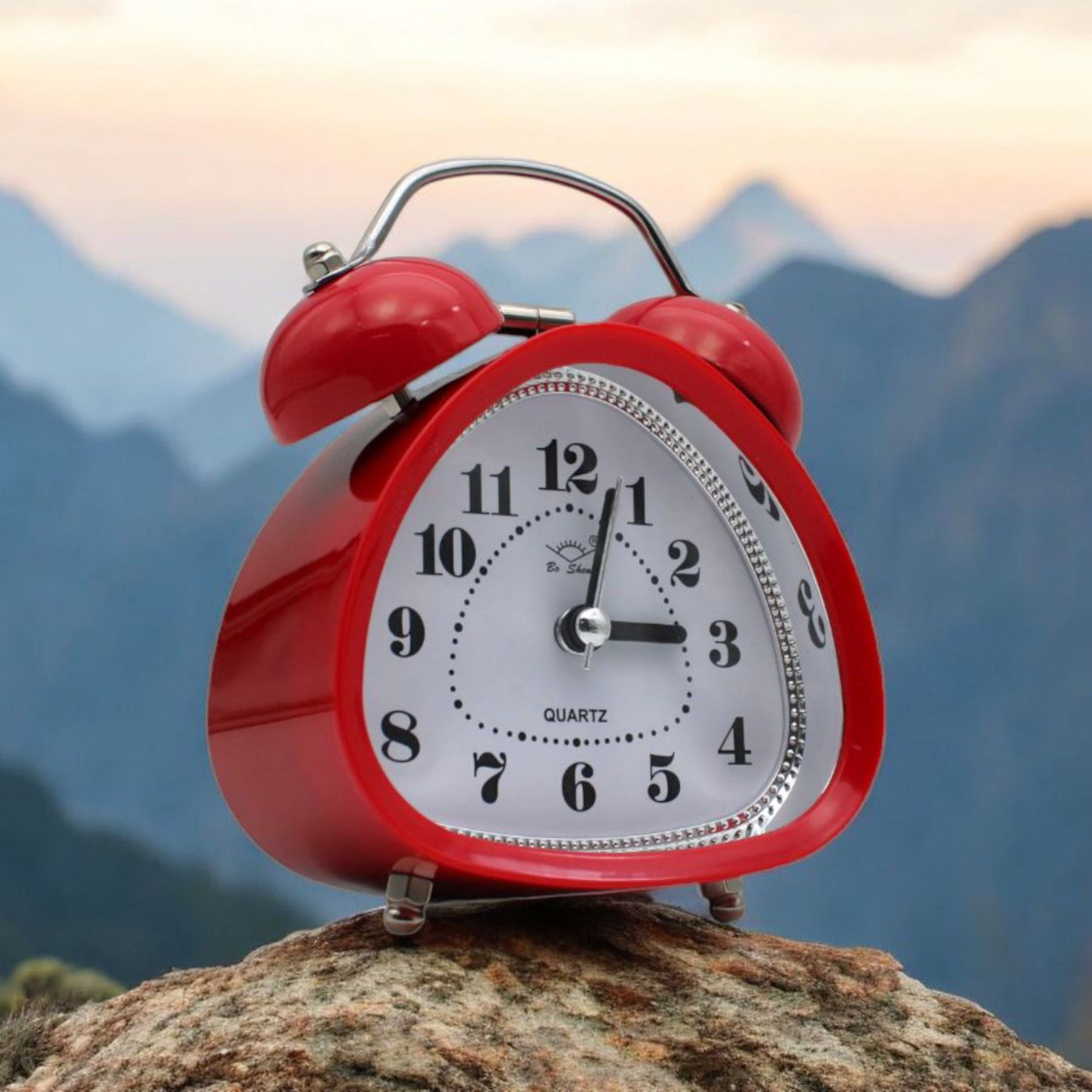 LAZYwindow Twin Bell Analog Alarm Clock | Loud Ring | Retro Table Clock for Bedroom & Office Multicolor (Triangle Shape)