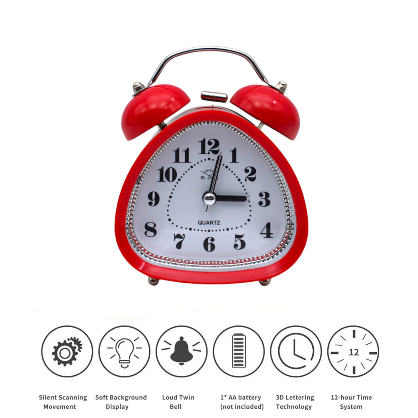 LAZYwindow Twin Bell Analog Alarm Clock | Loud Ring | Retro Table Clock for Bedroom & Office Multicolor (Triangle Shape)