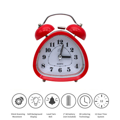 LAZYwindow Twin Bell Analog Alarm Clock | Loud Ring | Retro Table Clock for Bedroom & Office Multicolor (Triangle Shape)
