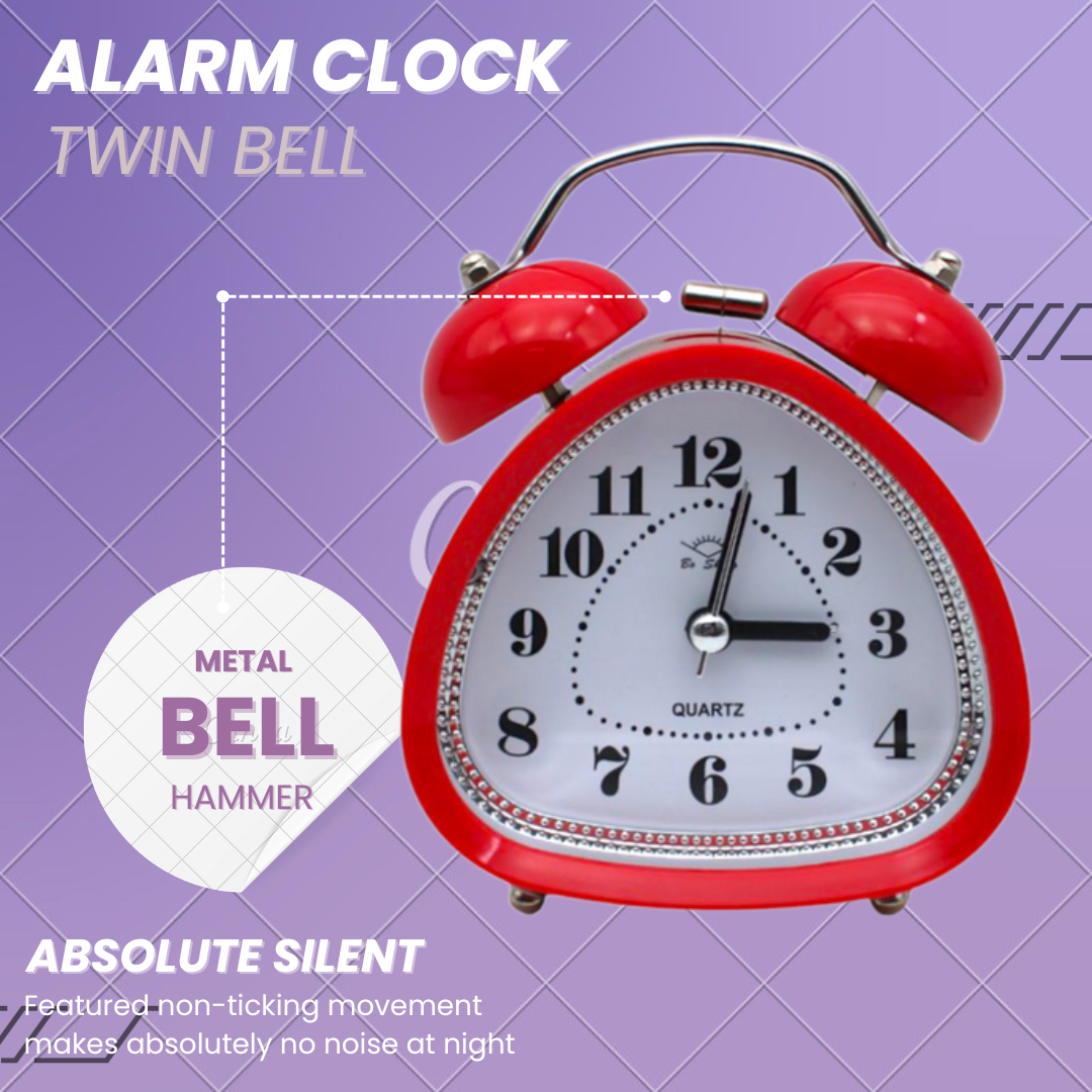 LAZYwindow Twin Bell Analog Alarm Clock | Loud Ring | Retro Table Clock for Bedroom & Office Multicolor (Triangle Shape)