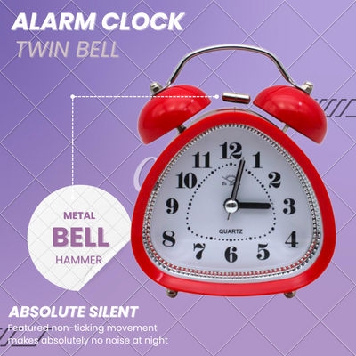 LAZYwindow Twin Bell Analog Alarm Clock | Loud Ring | Retro Table Clock for Bedroom & Office Multicolor (Triangle Shape)