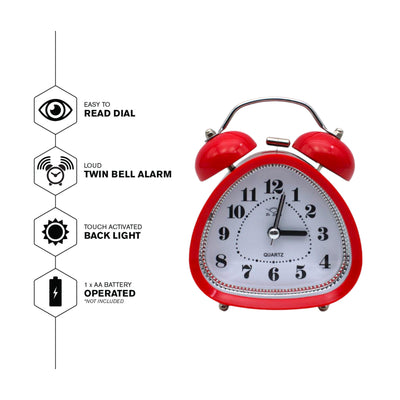 LAZYwindow Twin Bell Analog Alarm Clock | Loud Ring | Retro Table Clock for Bedroom & Office Multicolor (Triangle Shape)