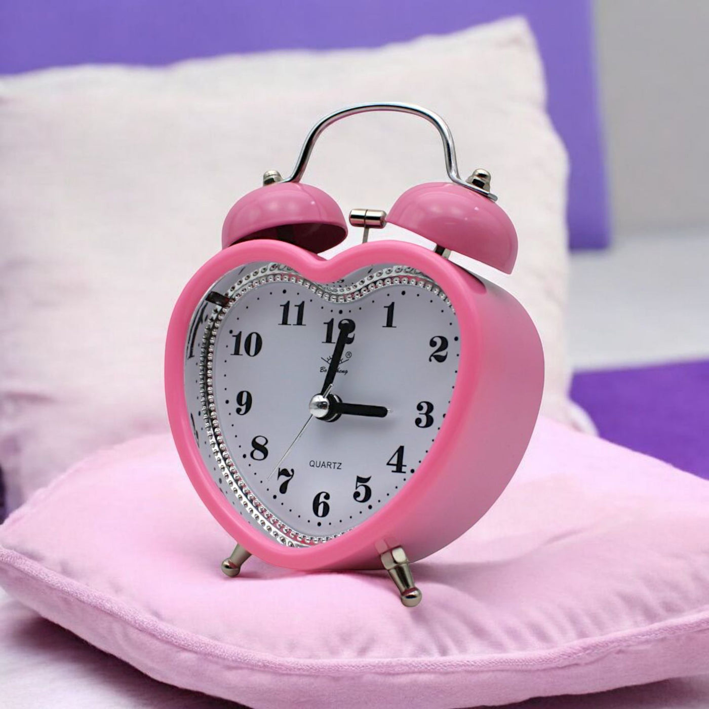 LAZYwindow Twin Bell Analog Alarm Clock | Loud Ring | Retro Table Clock for Bedroom & Office Multicolor (Heart Shape)