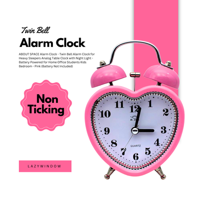 LAZYwindow Twin Bell Analog Alarm Clock | Loud Ring | Retro Table Clock for Bedroom & Office Multicolor (Heart Shape)