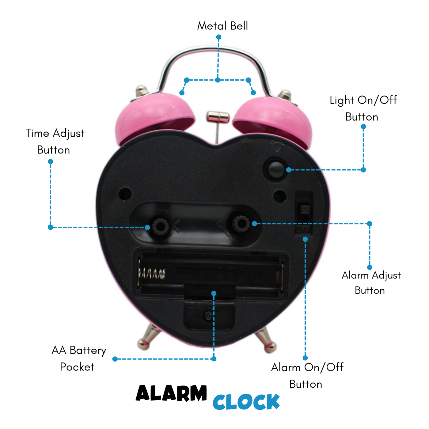 LAZYwindow Twin Bell Analog Alarm Clock | Loud Ring | Retro Table Clock for Bedroom & Office Multicolor (Heart Shape)