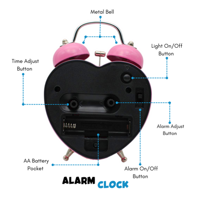 LAZYwindow Twin Bell Analog Alarm Clock | Loud Ring | Retro Table Clock for Bedroom & Office Multicolor (Heart Shape)