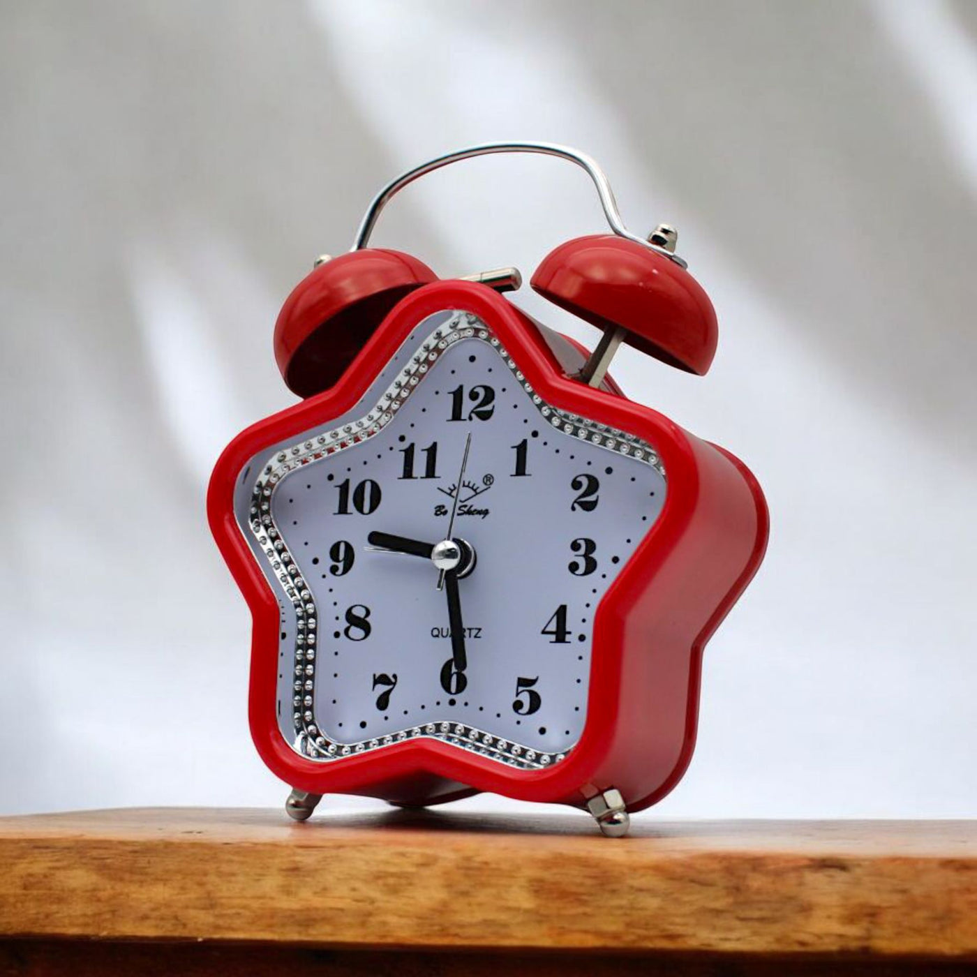 LAZYwindow Twin Bell Analog Alarm Clock | Loud Ring | Retro Table Clock for Bedroom & Office Multicolor (Star Shape)