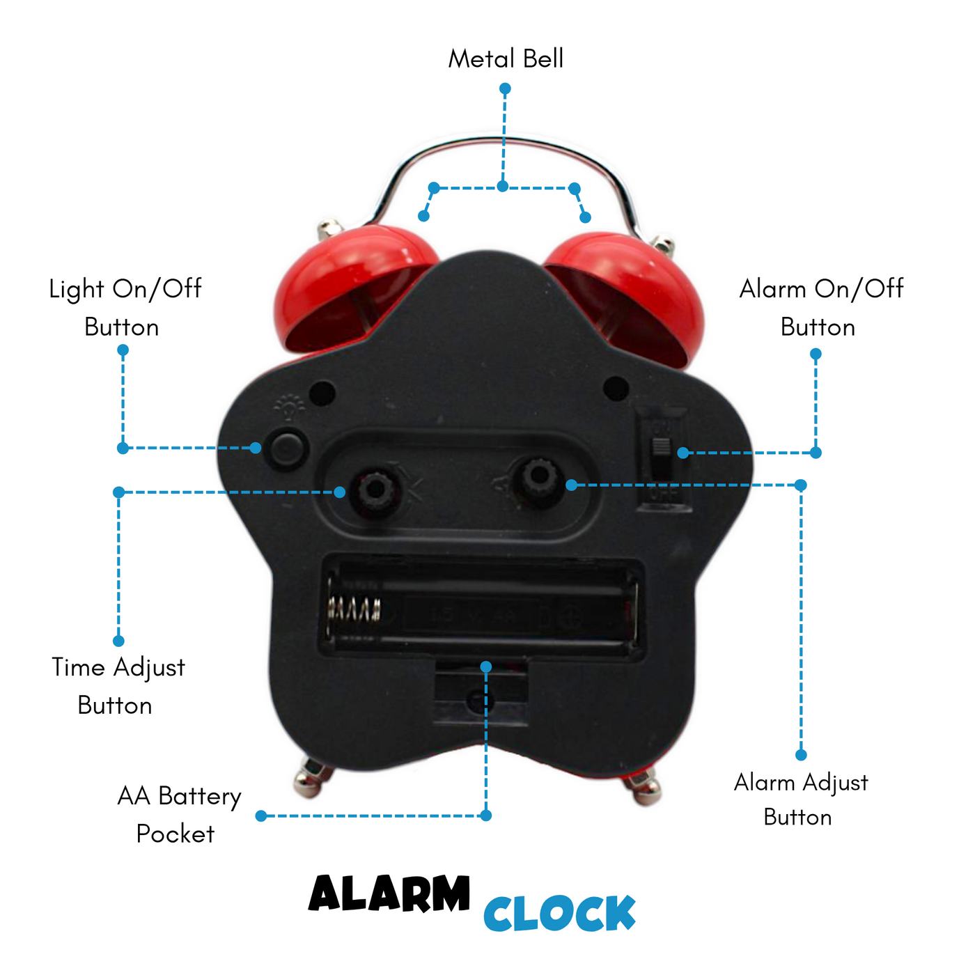 LAZYwindow Twin Bell Analog Alarm Clock | Loud Ring | Retro Table Clock for Bedroom & Office Multicolor (Star Shape)