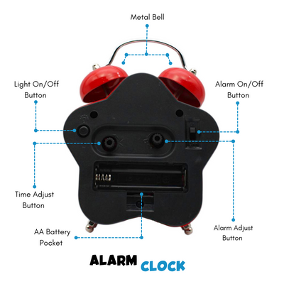 LAZYwindow Twin Bell Analog Alarm Clock | Loud Ring | Retro Table Clock for Bedroom & Office Multicolor (Star Shape)