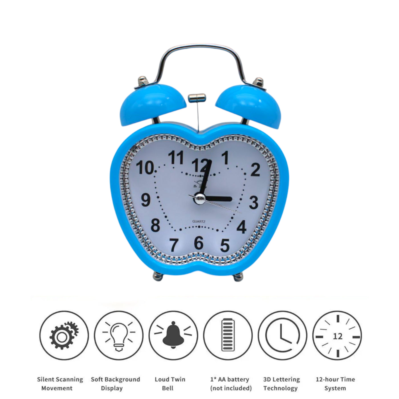 LAZYwindow Twin Bell Analog Alarm Clock | Loud Ring | Retro Table Clock for Bedroom & Office Multicolor (Apple Shape)