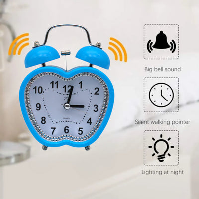 LAZYwindow Twin Bell Analog Alarm Clock | Loud Ring | Retro Table Clock for Bedroom & Office Multicolor (Apple Shape)