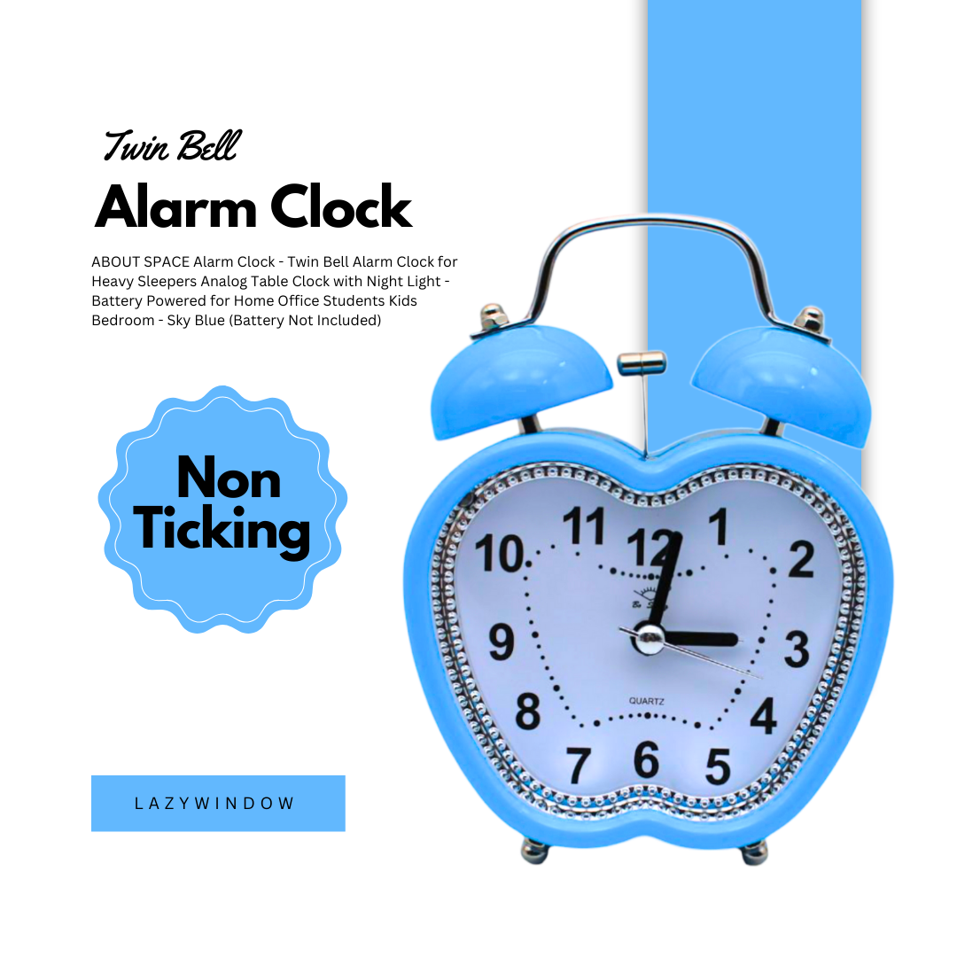 LAZYwindow Twin Bell Analog Alarm Clock | Loud Ring | Retro Table Clock for Bedroom & Office Multicolor (Apple Shape)