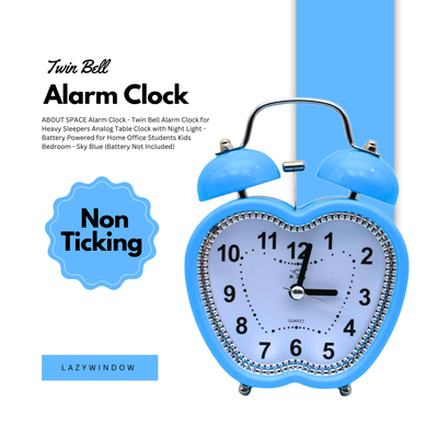 LAZYwindow Twin Bell Analog Alarm Clock | Loud Ring | Retro Table Clock for Bedroom & Office Multicolor (Apple Shape)