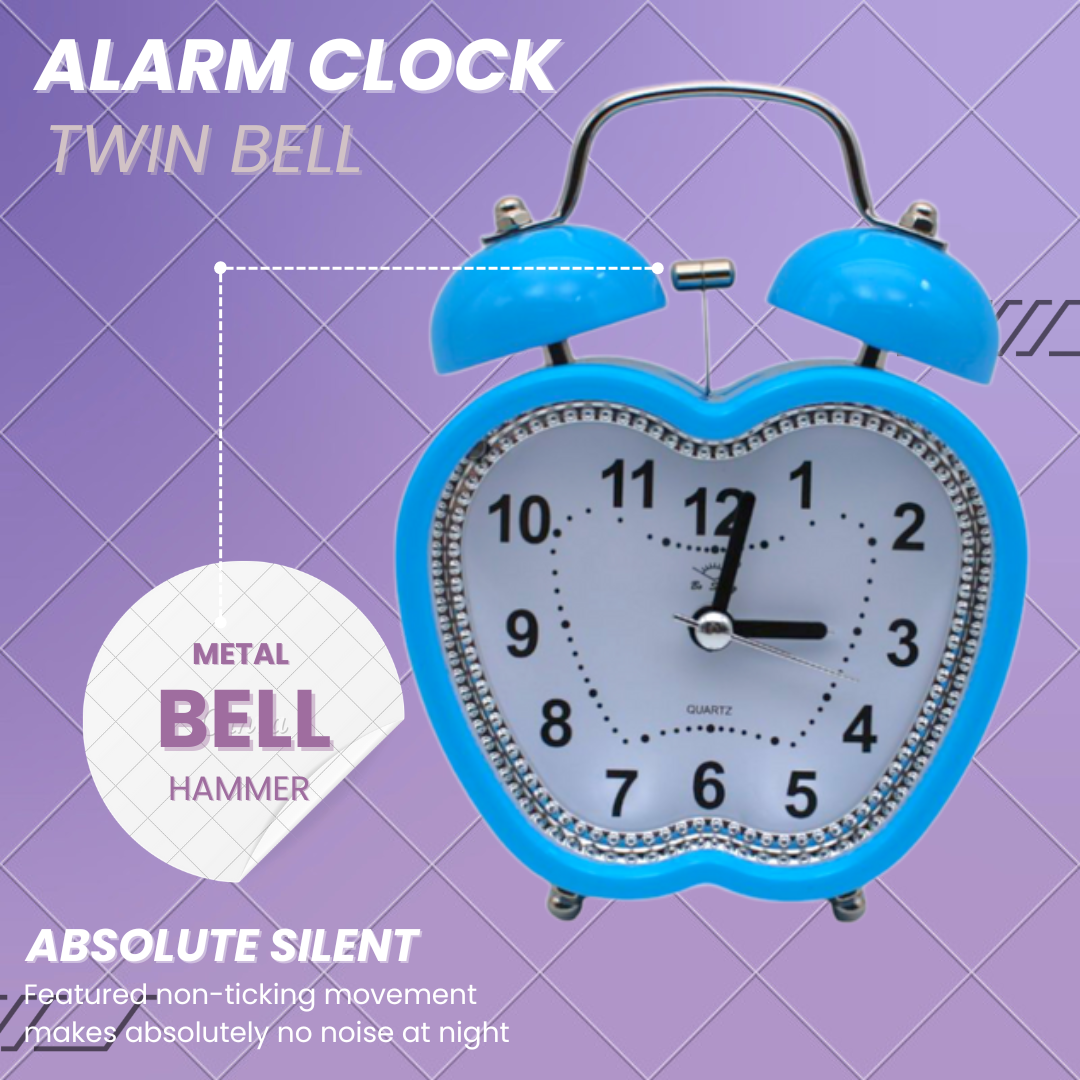 LAZYwindow Twin Bell Analog Alarm Clock | Loud Ring | Retro Table Clock for Bedroom & Office Multicolor (Apple Shape)