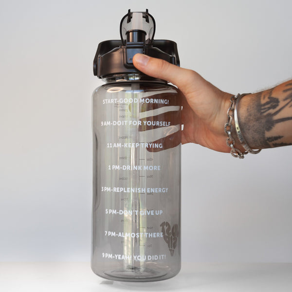 LAZYwindow 2 Litre Motivational Transparent Plastic Water Bottle – BPA-Free & Carry Handle (Black)