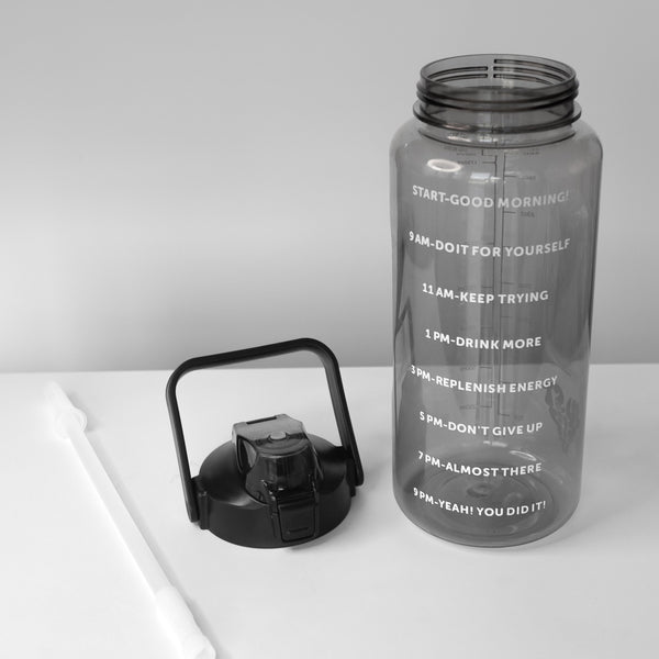 LAZYwindow 2 Litre Motivational Transparent Plastic Water Bottle – BPA-Free & Carry Handle (Black)
