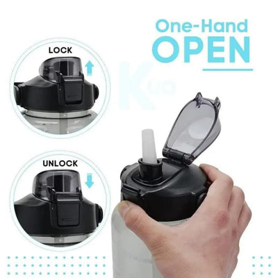 LAZYwindow 2 Litre Motivational Transparent Plastic Water Bottle – BPA-Free & Carry Handle (Black)