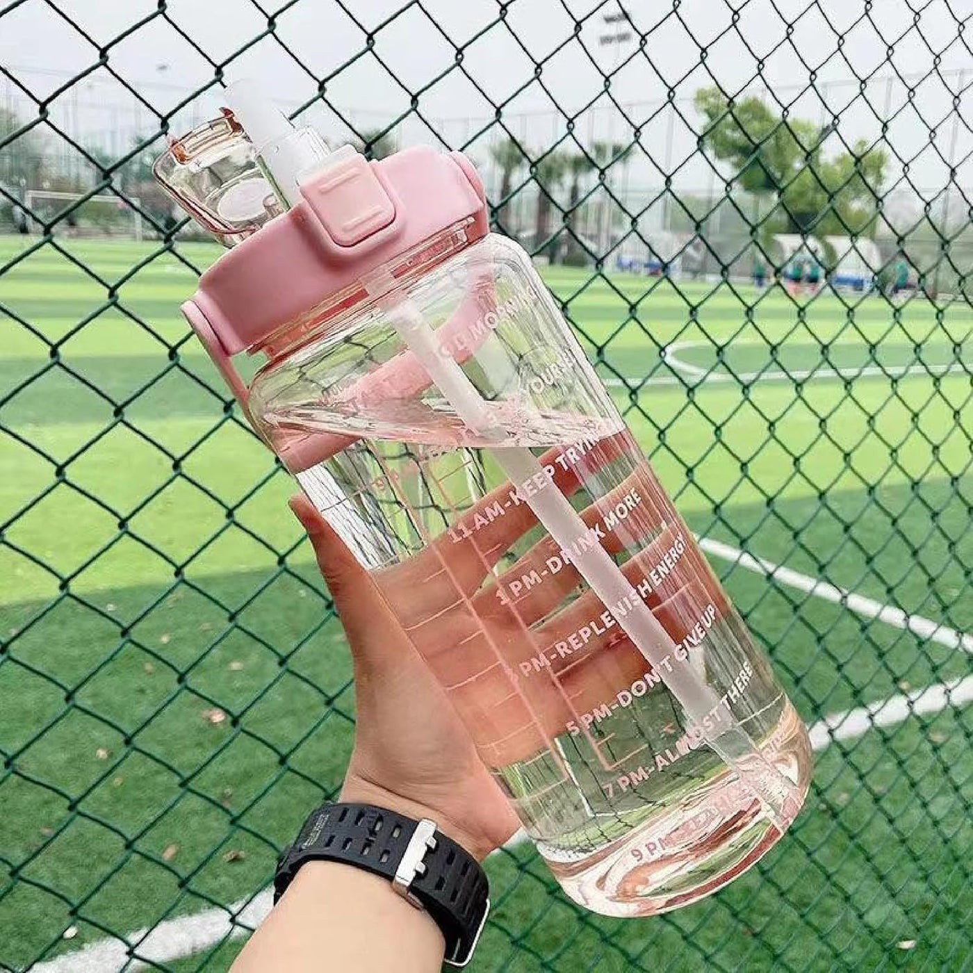 LAZYwindow 2 Litre Motivational Transparent Plastic Water Bottle – BPA-Free & Carry Handle (Black)