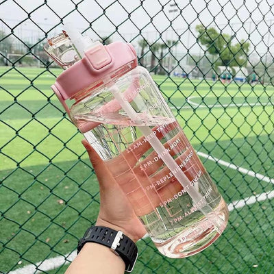 LAZYwindow 2 Litre Motivational Transparent Plastic Water Bottle – BPA-Free & Carry Handle (Black)