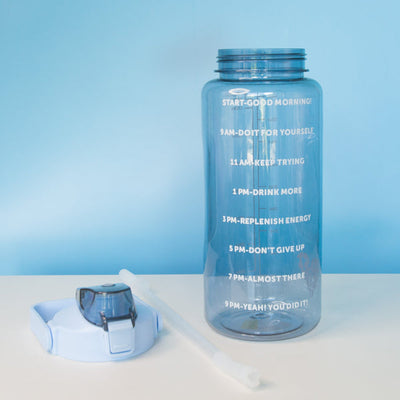 LAZYwindow 2 Litre Motivational Transparent Plastic Water Bottle – BPA-Free & Carry Handle (Black)