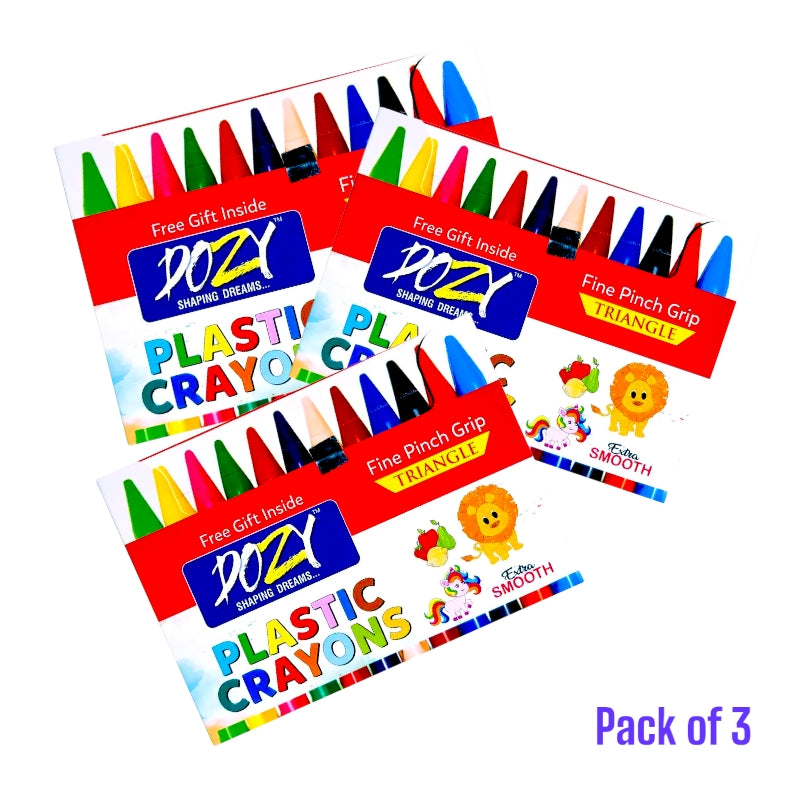 DOZY Plastic Crayons Colours– 12 Captivating Shades | Pack of 3