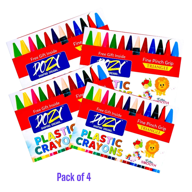 DOZY Plastic Crayons Colours– 12 Captivating Shades | Pack of 4