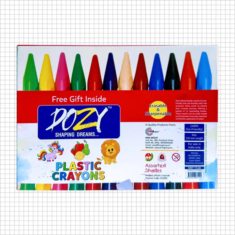 DOZY Plastic Crayons Colours– 12 Captivating Shades