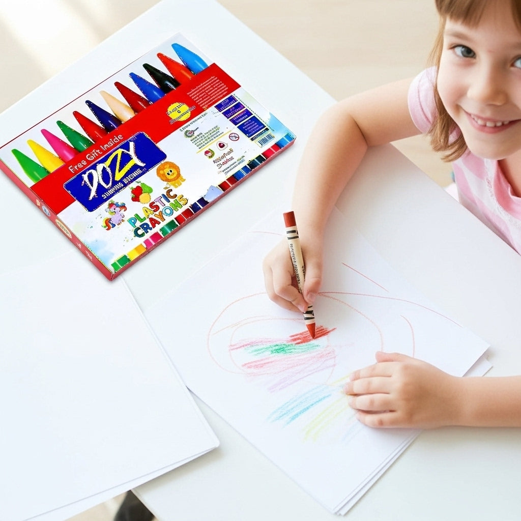 DOZY Plastic Crayons Colours– 12 Captivating Shades | Pack of 3