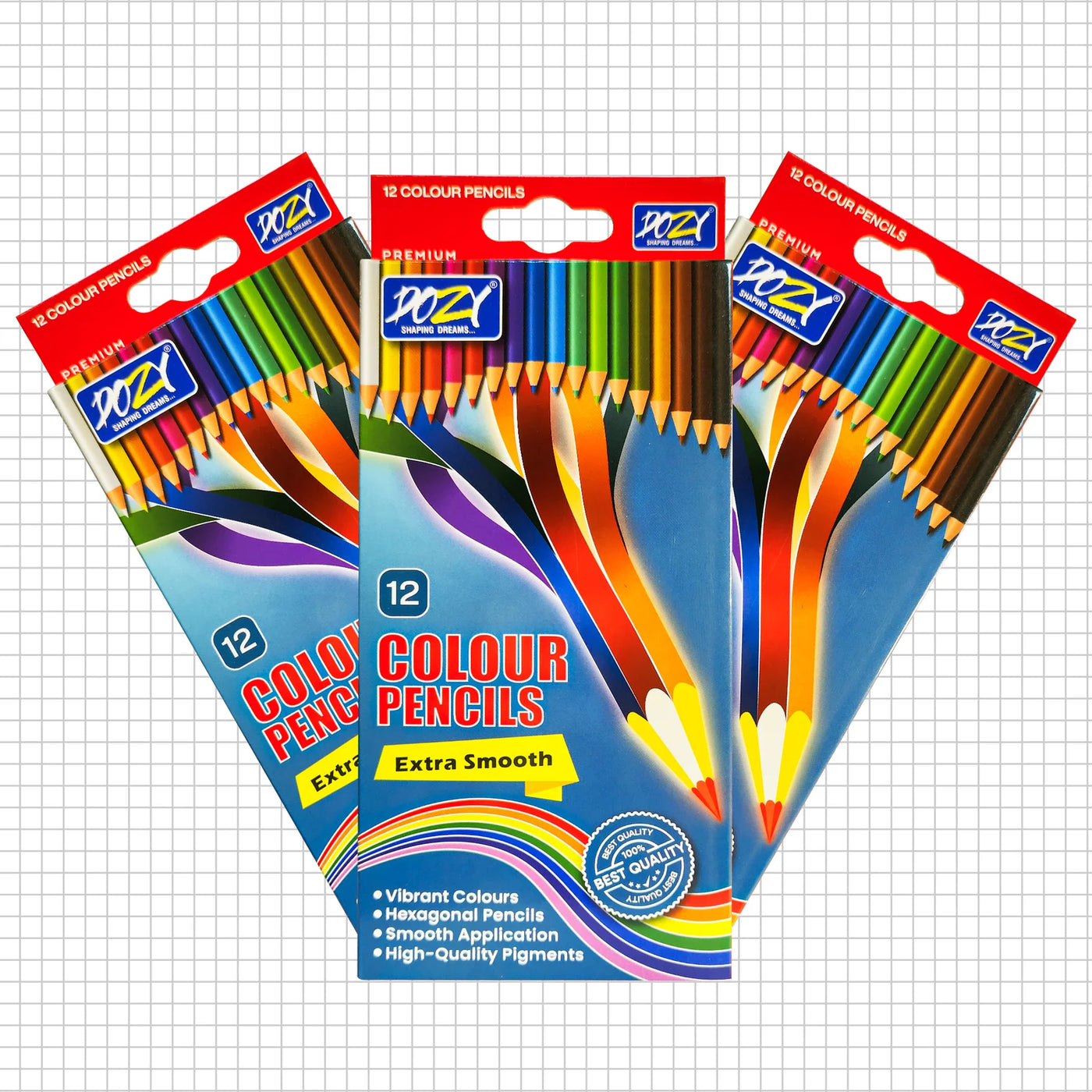 DOZY 12 Colour Pencils Set – Extra Smooth & Vibrant Shades (Pack of 3)