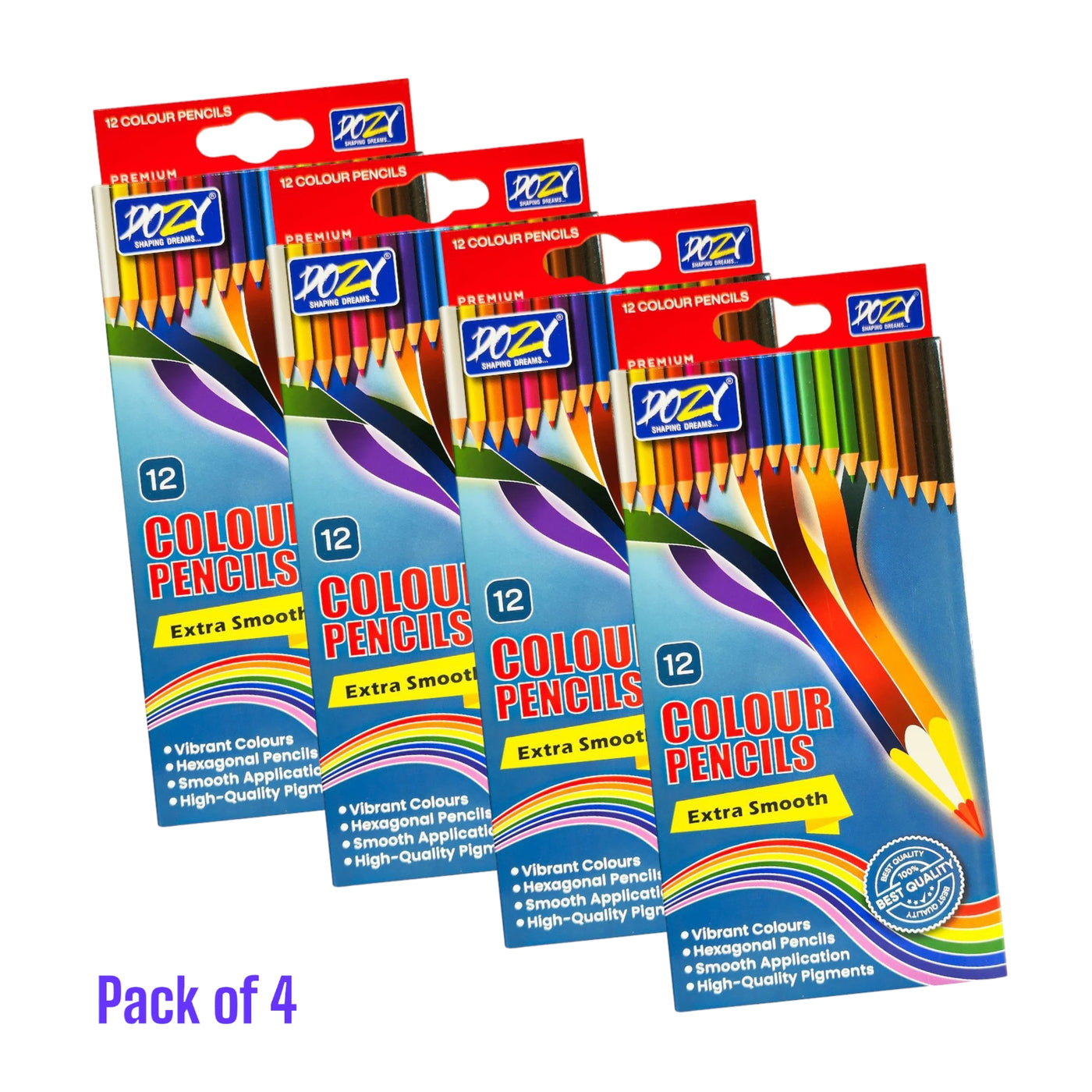 DOZY 12 Colour Pencils Set – Extra Smooth & Vibrant Shades (Pack of 4)