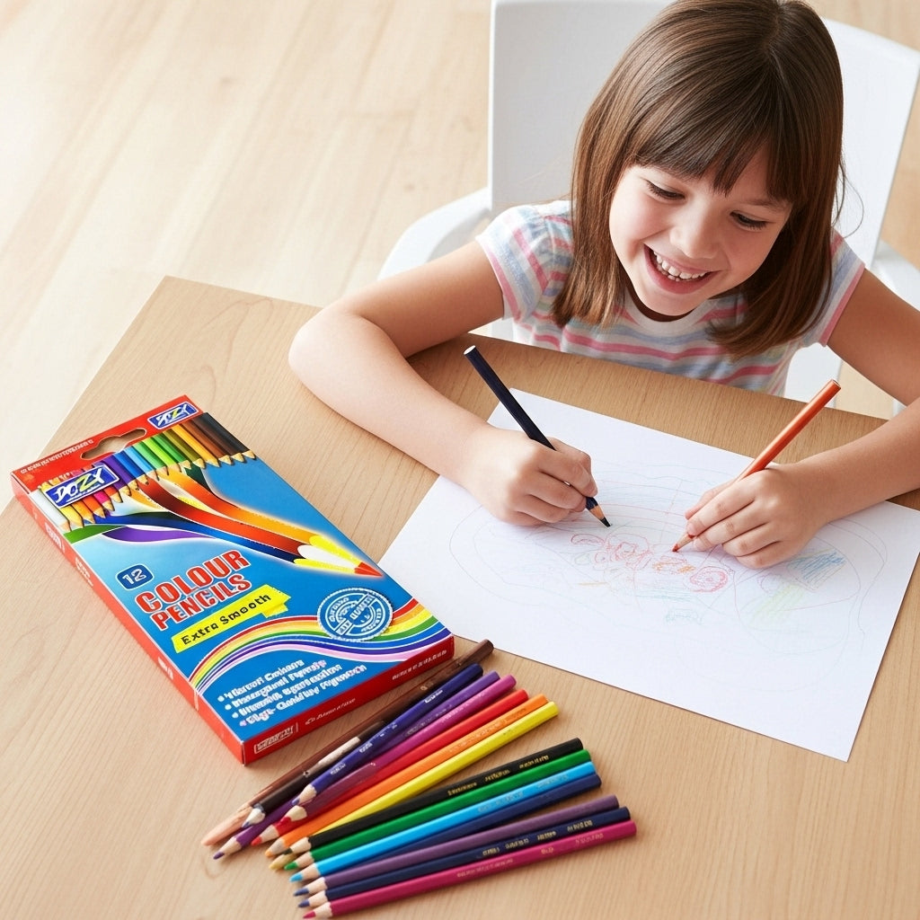 DOZY 12 Colour Pencils Set – Extra Smooth & Vibrant Shades (Pack of 3)
