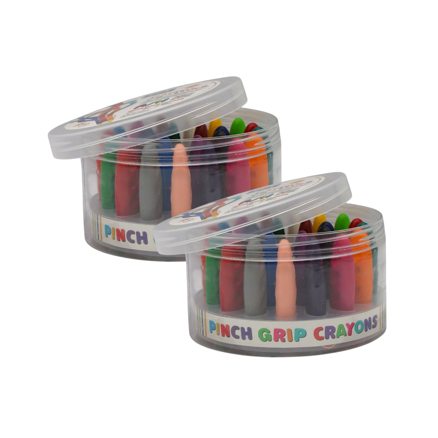 DOZY Fine Pinch Grip Crayons Colours – 24 Vibrant Colours | Round Storage Box | Pack of 2