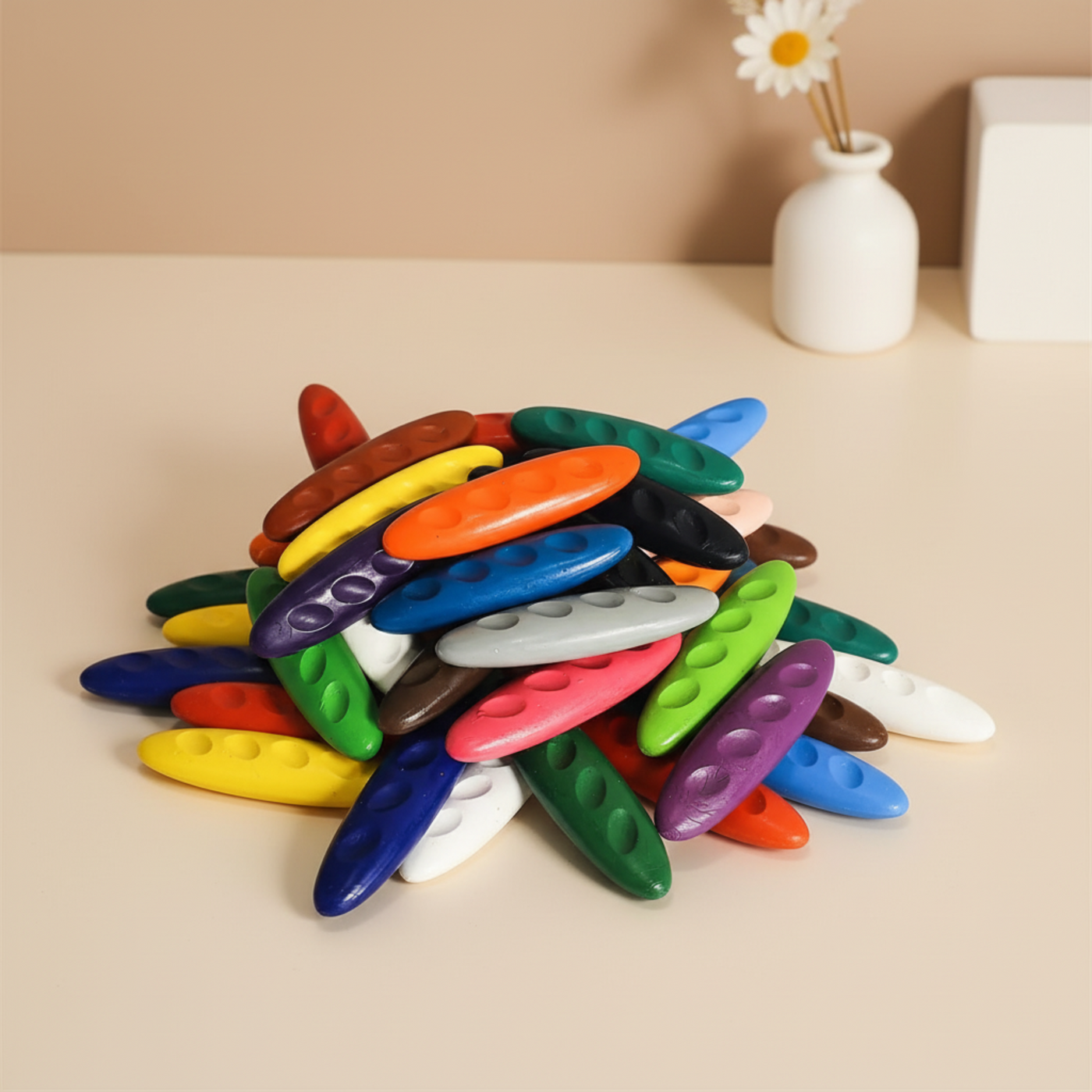 DOZY Fine Pinch Grip Crayons Colours – 24 Vibrant Colours | Round Storage Box
