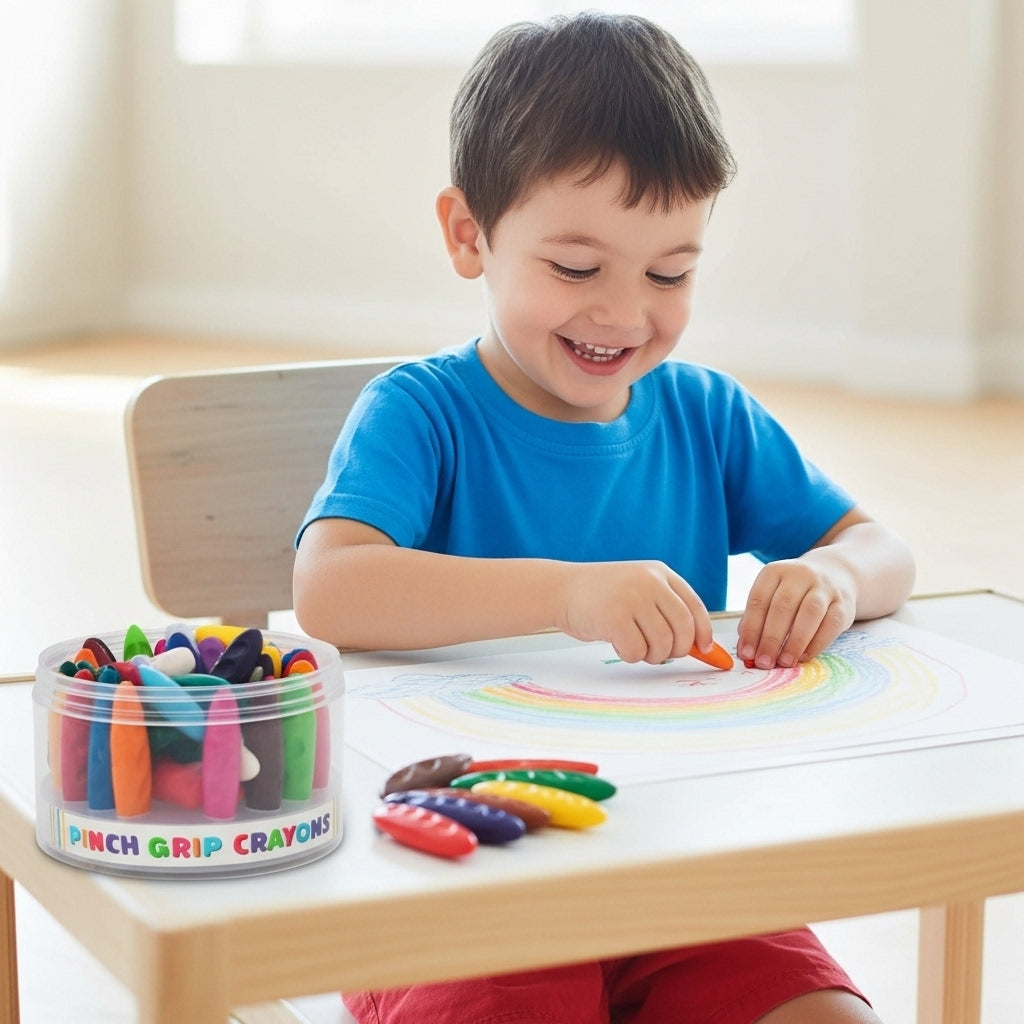 DOZY Fine Pinch Grip Crayons Colours – 24 Vibrant Colours | Round Storage Box | Pack of 2