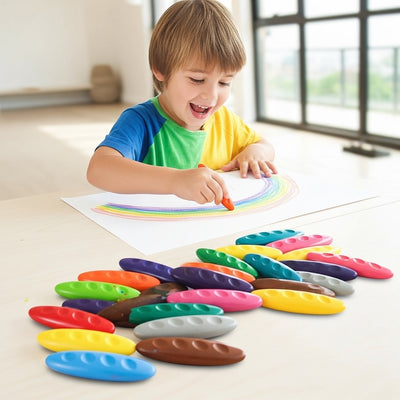 DOZY Fine Pinch Grip Crayons Colours – 24 Vibrant Colours | Round Storage Box